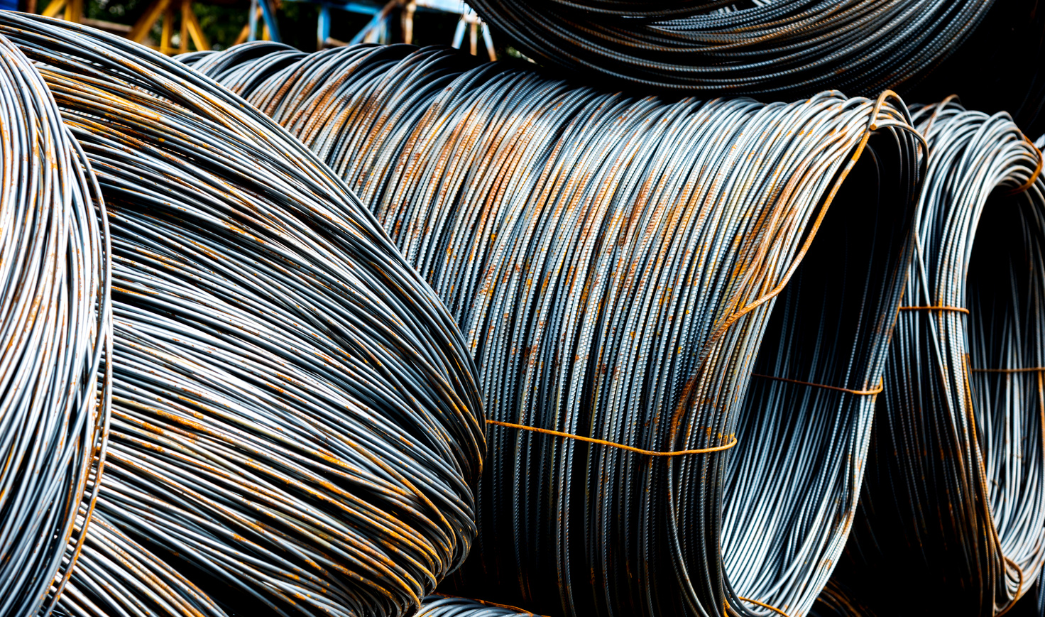 Steel wire in coil at the factory